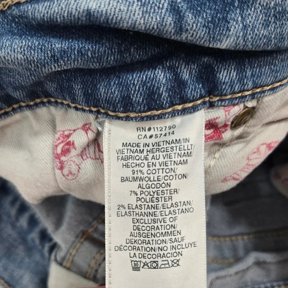 True Religion Rocco Jeans Mens 31 Thrashed Paint Splat Relaxed Skinny Blue Denim